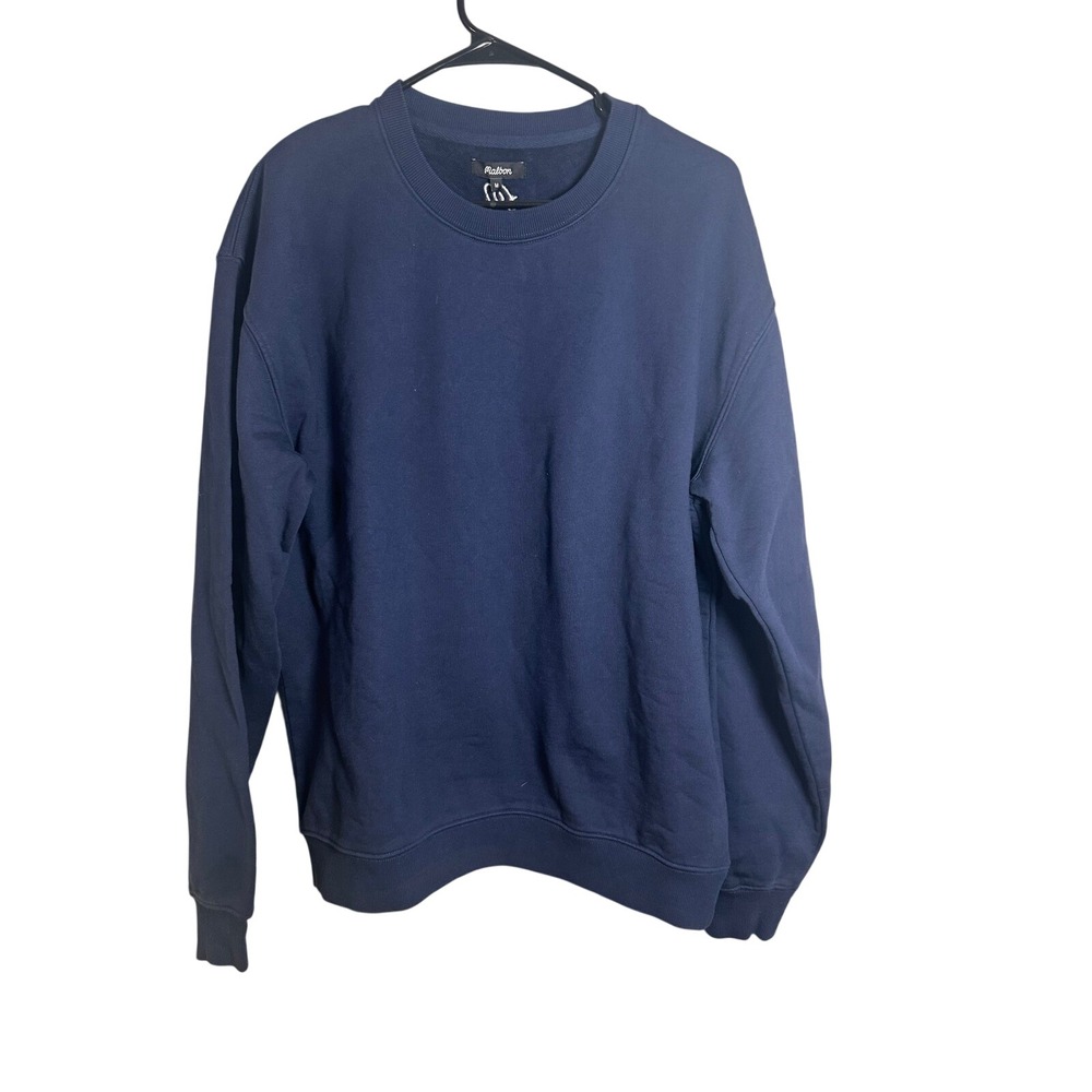 Malbon Golf Mens Navy Blue Crewneck Sweatshirt Solid Cotton Fleece Pullover M